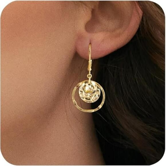 Gold Silver Disc Drop Earrings Leverback Dangle Sterling Circle Jewelry - Picture 7 of 7